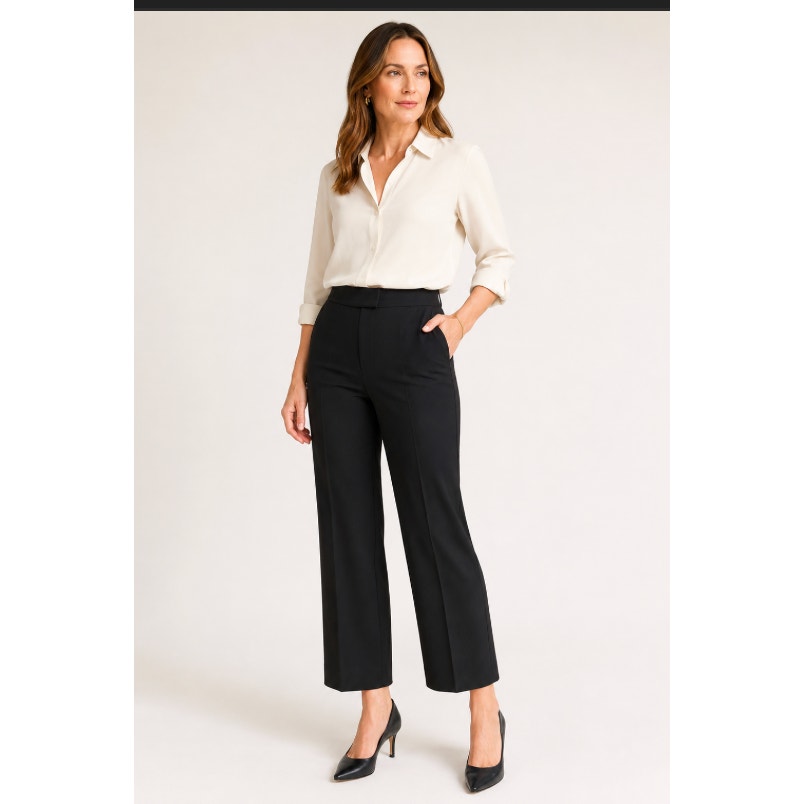 Lafayette 148 New York Wool Stretch Straight Leg Pants Size 10 Black Cropped